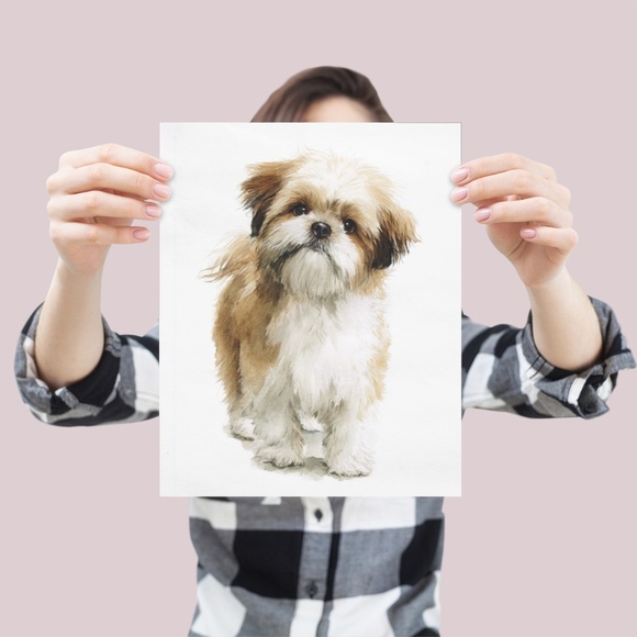 Watercolor Shih Tzu Dog Portrait Wall Art Print Poster Unframed - Pet Artwork - Picture 4 of 5